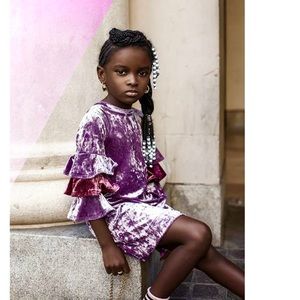 JOAHLOVE | 6 | Dusty Rose Penelope Velvet Girls Kids Flare Layered Ruffle Sleeve